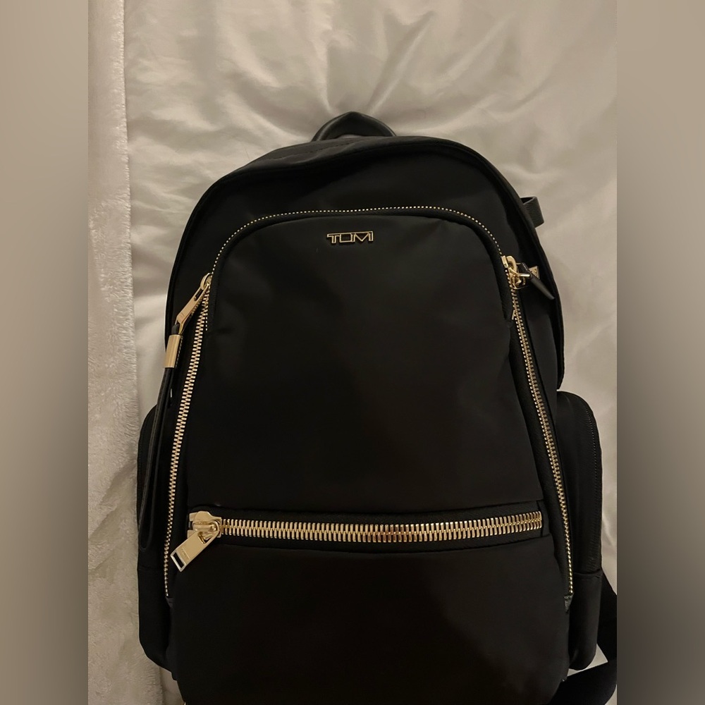 Tumi Jet Black Celina Medium Backpack with Gold Details - Picture 7 of 11